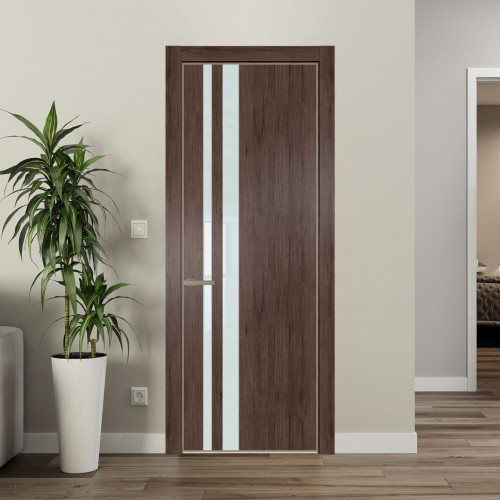 Межкомнатная дверь ProfilDoors 20 NE Дуб Тобакко с кромкой Никель с стекляной вставкой белый лак