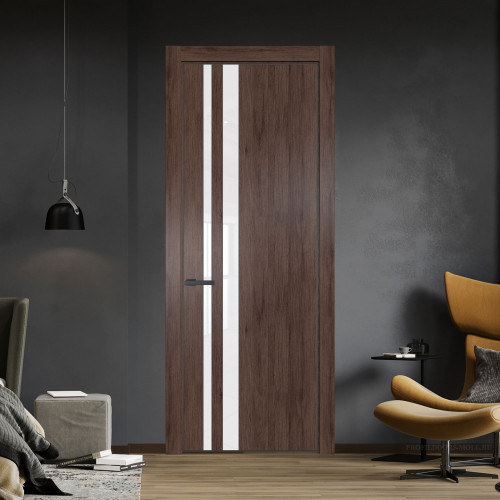Межкомнатная дверь ProfilDoors 20 NE Дуб Тобакко с кромкой Серая Ночь с стекляной вставкой лак классик