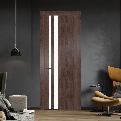 Межкомнатная дверь ProfilDoors 20 NE Дуб Тобакко с кромкой Серая Ночь с стекляной вставкой монохром белый просветленный