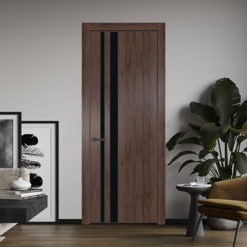 Межкомнатная дверь ProfilDoors 20 NE Дуб Тобакко с кромкой Серая Ночь с стекляной вставкой монохром черный