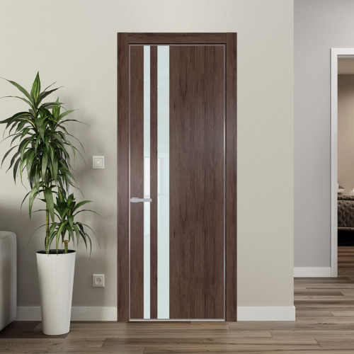 Межкомнатная дверь ProfilDoors 20 NE Дуб Тобакко с кромкой Серебро с стекляной вставкой белый лак
