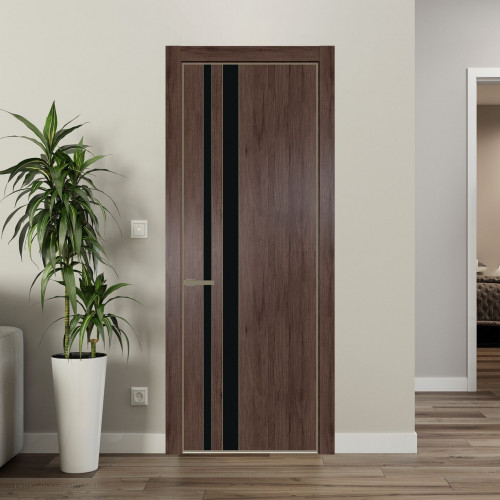 Межкомнатная дверь ProfilDoors 20 NE Дуб Тобакко с кромкой Шампань с стекляной вставкой монохром черный
