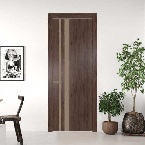 Межкомнатная дверь ProfilDoors 20 NE Дуб Тобакко с кромкой Шампань с стекляной вставкой монохром капучино