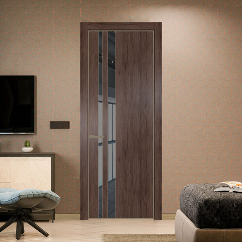 Межкомнатная дверь ProfilDoors 20 NE Дуб Тобакко с кромкой Шампань с стекляной вставкой зеркало grey