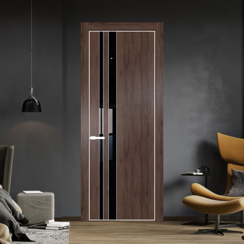 Межкомнатная дверь ProfilDoors 20 NE Дуб Тобакко с кромкой Вайт с стекляной вставкой черный лак
