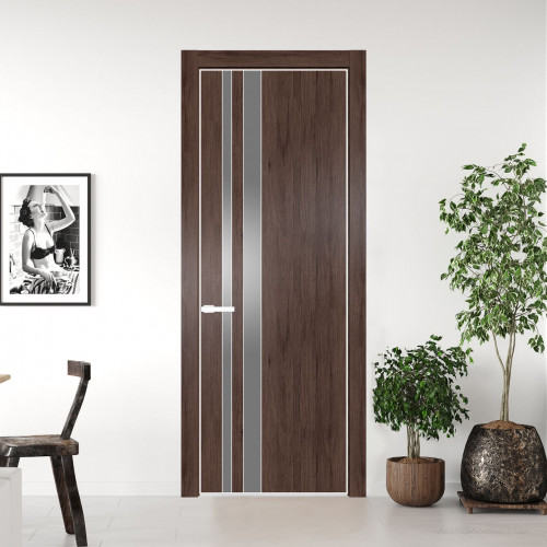 Межкомнатная дверь ProfilDoors 20 NE Дуб Тобакко с кромкой Вайт с стекляной вставкой серебро матлак