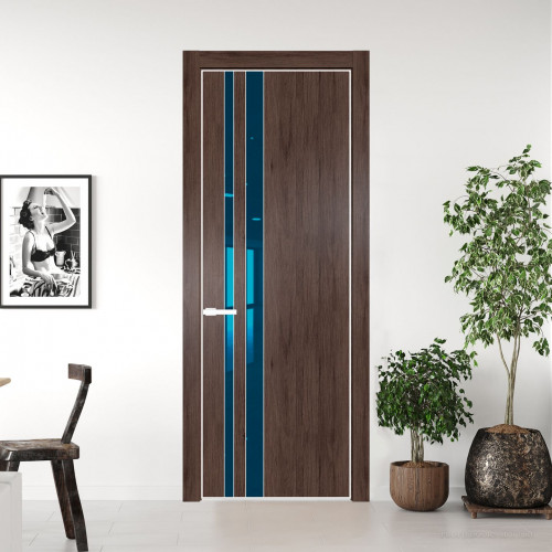 Межкомнатная дверь ProfilDoors 20 NE Дуб Тобакко с кромкой Вайт с стекляной вставкой зеркало blue