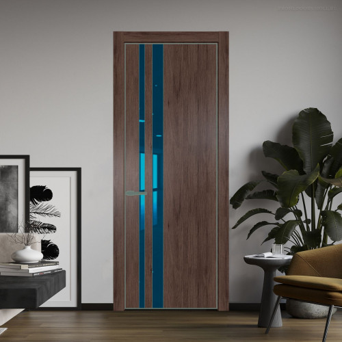 Межкомнатная дверь ProfilDoors 20 NE Дуб Тобакко с кромкой Зеленый воск с стекляной вставкой зеркало blue