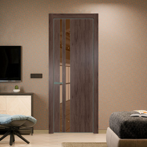 Межкомнатная дверь ProfilDoors 20 NE Дуб Тобакко с кромкой Зеленый воск с стекляной вставкой зеркало bronze