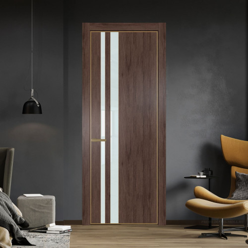 Межкомнатная дверь ProfilDoors 20 NE Дуб Тобакко с кромкой Золото с стекляной вставкой белый лак
