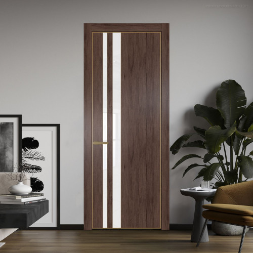 Межкомнатная дверь ProfilDoors 20 NE Дуб Тобакко с кромкой Золото с стекляной вставкой лак классик