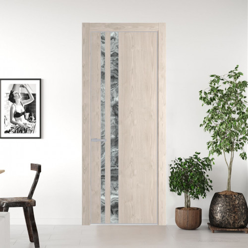 Межкомнатная дверь ProfilDoors 20 NE Каштан светлый с кромкой Матовая с стекляной вставкой атриум серебро