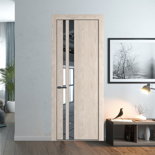 Межкомнатная дверь ProfilDoors 20 NE Каштан светлый с кромкой Серая Ночь с стекляной вставкой зеркало