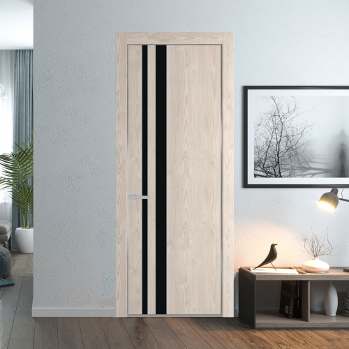 Межкомнатная дверь ProfilDoors 20 NE Каштан светлый с кромкой Серебро с стекляной вставкой монохром черный