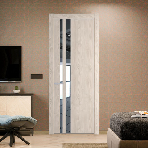 Межкомнатная дверь ProfilDoors 20 NE Каштан светлый с кромкой Серебро с стекляной вставкой зеркало
