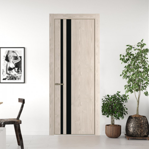 Межкомнатная дверь ProfilDoors 20 NE Каштан светлый с кромкой Шампань с стекляной вставкой монохром черный