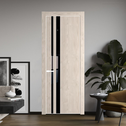 Межкомнатная дверь ProfilDoors 20 NE Каштан светлый с кромкой Вайт с стекляной вставкой черный лак