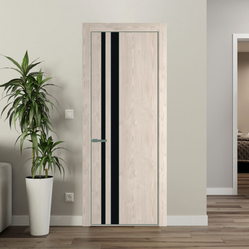 Межкомнатная дверь ProfilDoors 20 NE Каштан светлый с кромкой Зеленый воск с стекляной вставкой монохром черный