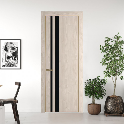 Межкомнатная дверь ProfilDoors 20 NE Каштан светлый с кромкой Золото с стекляной вставкой монохром черный