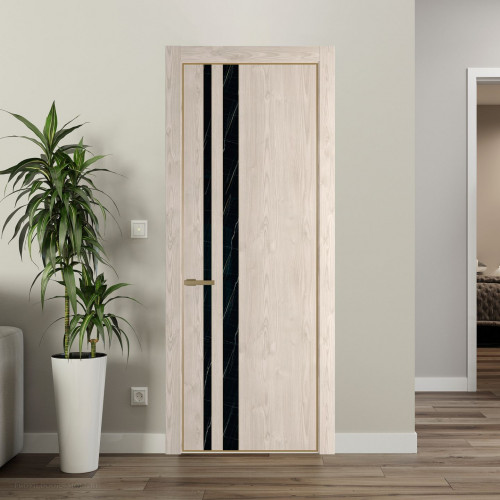 Межкомнатная дверь ProfilDoors 20 NE Каштан светлый с кромкой Золото с стекляной вставкой неро мрамор