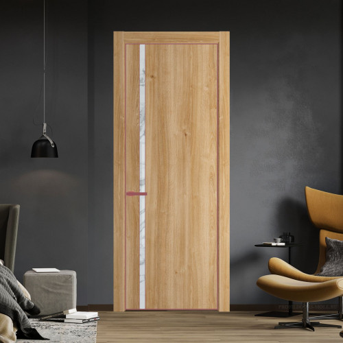 Межкомнатная дверь ProfilDoors 21 NE Дуб Карамель с кромкой Красный антрацит с стекляной вставкой нефи белый узор серебро