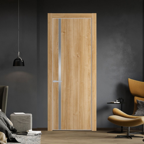 Межкомнатная дверь ProfilDoors 21 NE Дуб Карамель с кромкой Матовая с стекляной вставкой серебро матлак