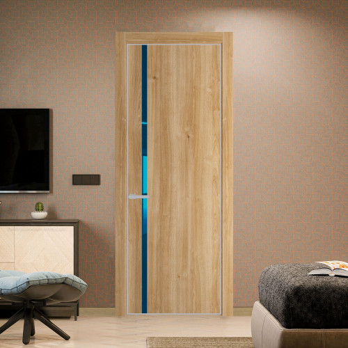 Межкомнатная дверь ProfilDoors 21 NE Дуб Карамель с кромкой Матовая с стекляной вставкой зеркало blue
