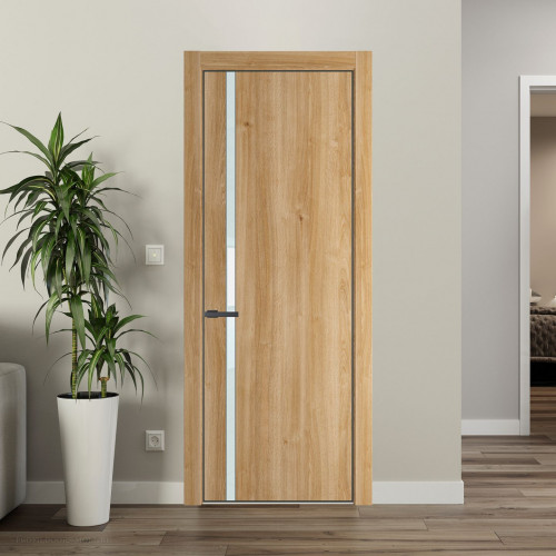 Межкомнатная дверь ProfilDoors 21 NE Дуб Карамель с кромкой Серая Ночь с стекляной вставкой белый лак