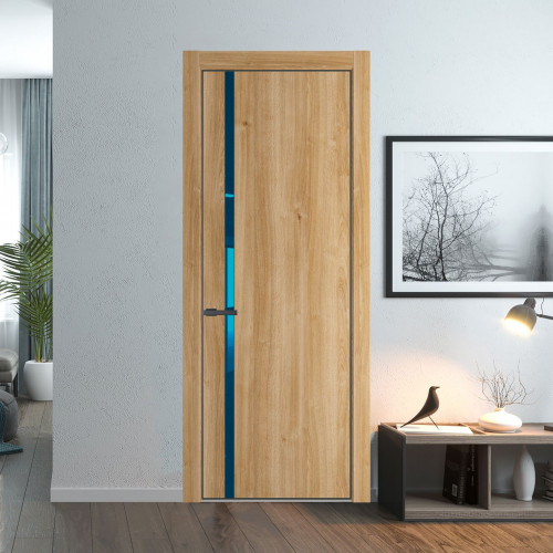 Межкомнатная дверь ProfilDoors 21 NE Дуб Карамель с кромкой Серая Ночь с стекляной вставкой зеркало blue