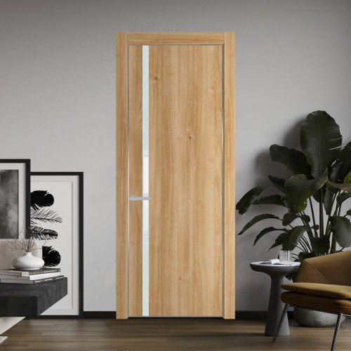 Межкомнатная дверь ProfilDoors 21 NE Дуб Карамель с кромкой Серебро с стекляной вставкой белый лак