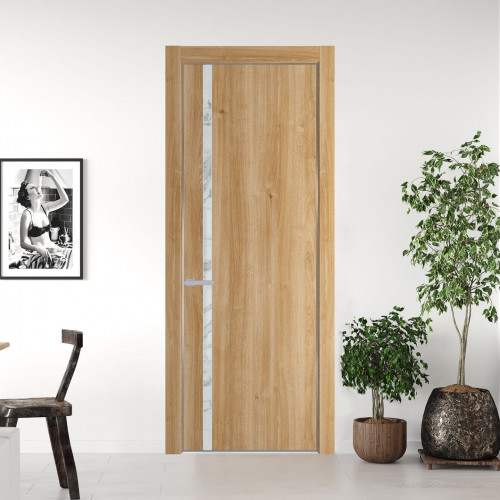 Межкомнатная дверь ProfilDoors 21 NE Дуб Карамель с кромкой Серебро с стекляной вставкой нефи белый узор серебро