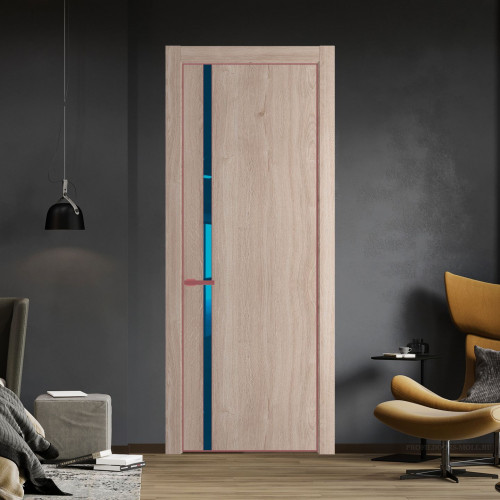 Межкомнатная дверь ProfilDoors 21 NE Дуб Сонома с кромкой Красный антрацит с стекляной вставкой зеркало blue