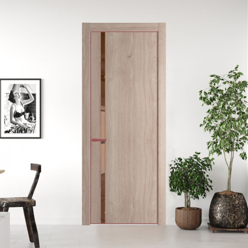 Межкомнатная дверь ProfilDoors 21 NE Дуб Сонома с кромкой Красный антрацит с стекляной вставкой зеркало bronze