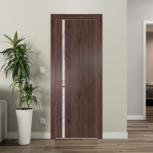 Межкомнатная дверь ProfilDoors 21 NE Дуб Тобакко с кромкой Красный антрацит с стекляной вставкой нефи белый узор серебро