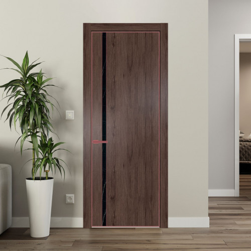 Межкомнатная дверь ProfilDoors 21 NE Дуб Тобакко с кромкой Красный антрацит с стекляной вставкой неро мрамор