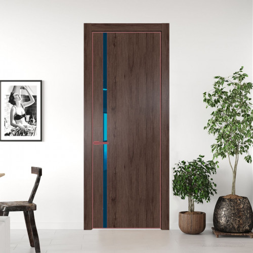 Межкомнатная дверь ProfilDoors 21 NE Дуб Тобакко с кромкой Красный антрацит с стекляной вставкой зеркало blue