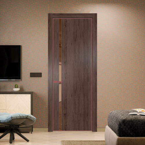Межкомнатная дверь ProfilDoors 21 NE Дуб Тобакко с кромкой Красный антрацит с стекляной вставкой зеркало bronze