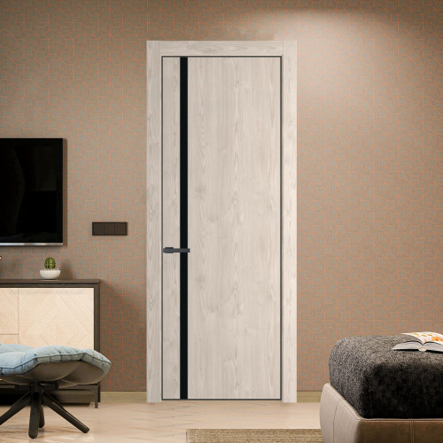 Межкомнатная дверь ProfilDoors 21 NE Каштан светлый с кромкой Серая Ночь с стекляной вставкой монохром черный
