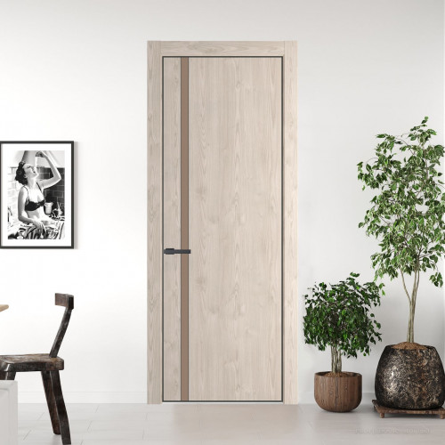 Межкомнатная дверь ProfilDoors 21 NE Каштан светлый с кромкой Серая Ночь с стекляной вставкой монохром капучино