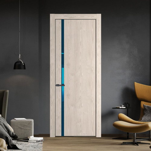 Межкомнатная дверь ProfilDoors 21 NE Каштан светлый с кромкой Серая Ночь с стекляной вставкой зеркало blue