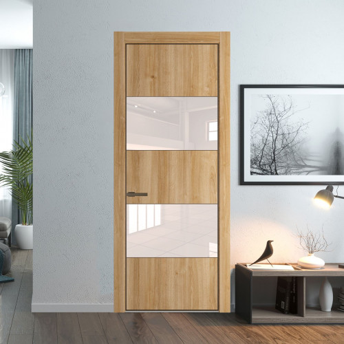 Межкомнатная дверь ProfilDoors 22 NE Дуб Карамель с кромкой Деорэ с стекляной вставкой перламутровый лак