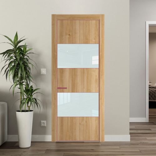 Межкомнатная дверь ProfilDoors 22 NE Дуб Карамель с кромкой Красный антрацит с стекляной вставкой белый лак