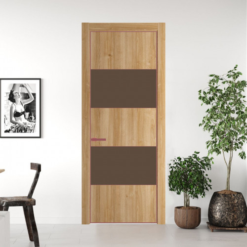 Межкомнатная дверь ProfilDoors 22 NE Дуб Карамель с кромкой Красный антрацит с стекляной вставкой монохром гляссе