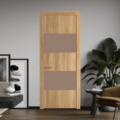 Межкомнатная дверь ProfilDoors 22 NE Дуб Карамель с кромкой Красный антрацит с стекляной вставкой монохром капучино