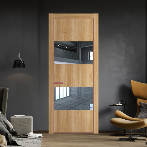 Межкомнатная дверь ProfilDoors 22 NE Дуб Карамель с кромкой Красный антрацит с стекляной вставкой зеркало