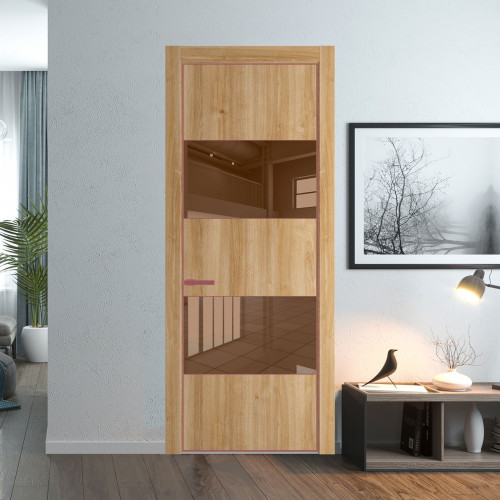 Межкомнатная дверь ProfilDoors 22 NE Дуб Карамель с кромкой Красный антрацит с стекляной вставкой зеркало bronze