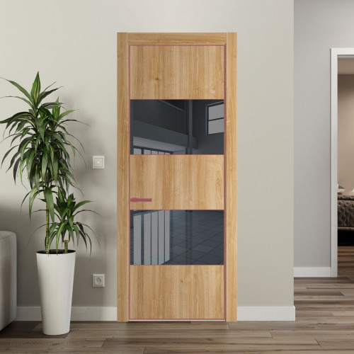 Межкомнатная дверь ProfilDoors 22 NE Дуб Карамель с кромкой Красный антрацит с стекляной вставкой зеркало grey