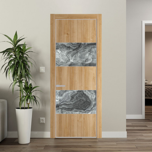 Межкомнатная дверь ProfilDoors 22 NE Дуб Карамель с кромкой Матовая с стекляной вставкой атриум серебро
