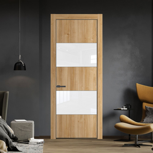 Межкомнатная дверь ProfilDoors 22 NE Дуб Карамель с кромкой Серая Ночь с стекляной вставкой лак классик