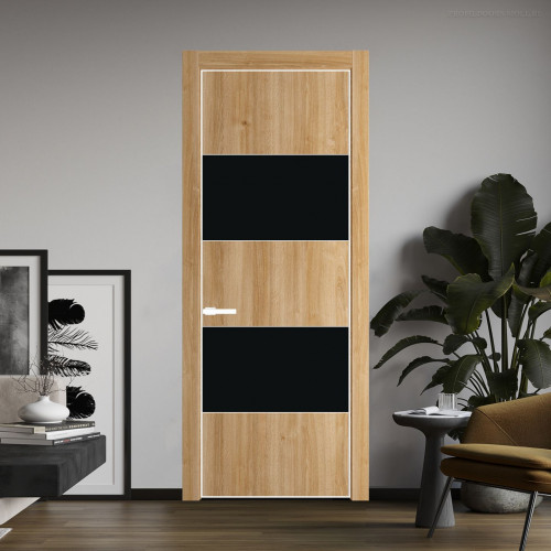 Межкомнатная дверь ProfilDoors 22 NE Дуб Карамель с кромкой Вайт с стекляной вставкой монохром черный